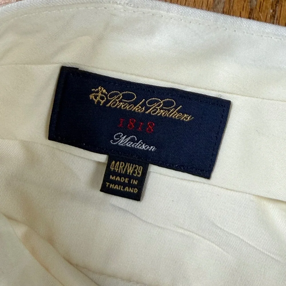 Brooks Brothers 1818 Madison Men 44R Linen Pants Cream Cuffed Dress Pants Beach